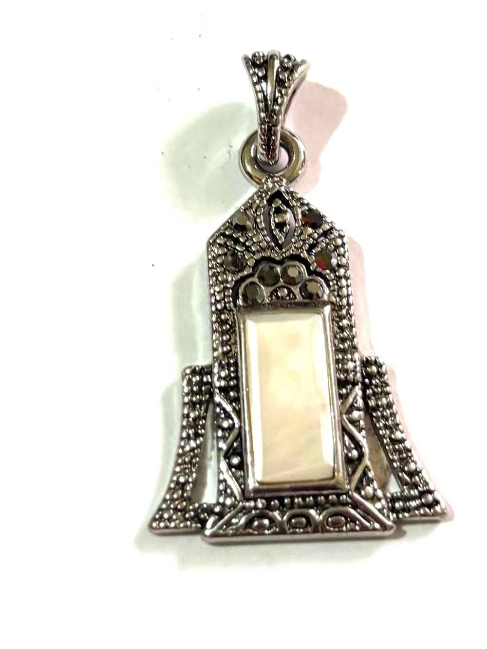 Vintage Silver Filigree Pendant Necklace - Cream
